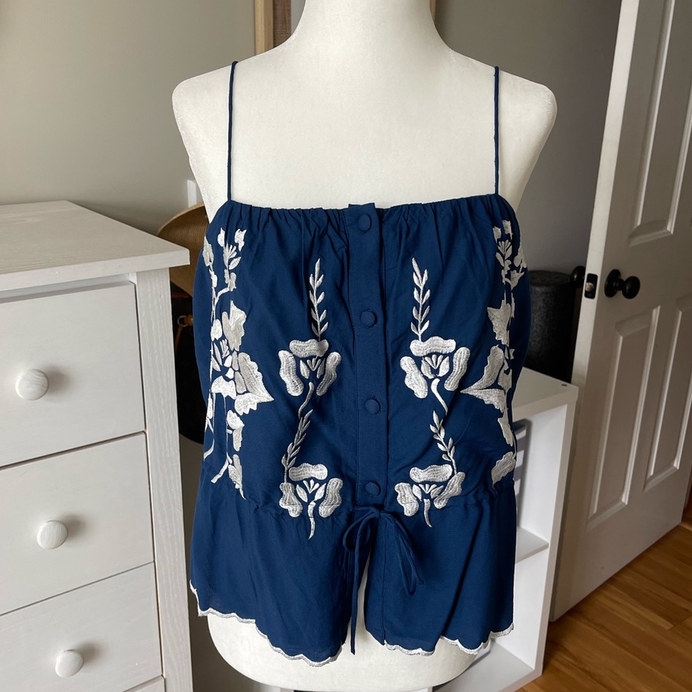 Lovers + Friends bright navy tank with white flowers